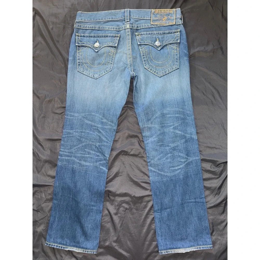 True Religion Mens Ricky‎ Big T Straight Jeans Medium Wash Blue Denim Size 38